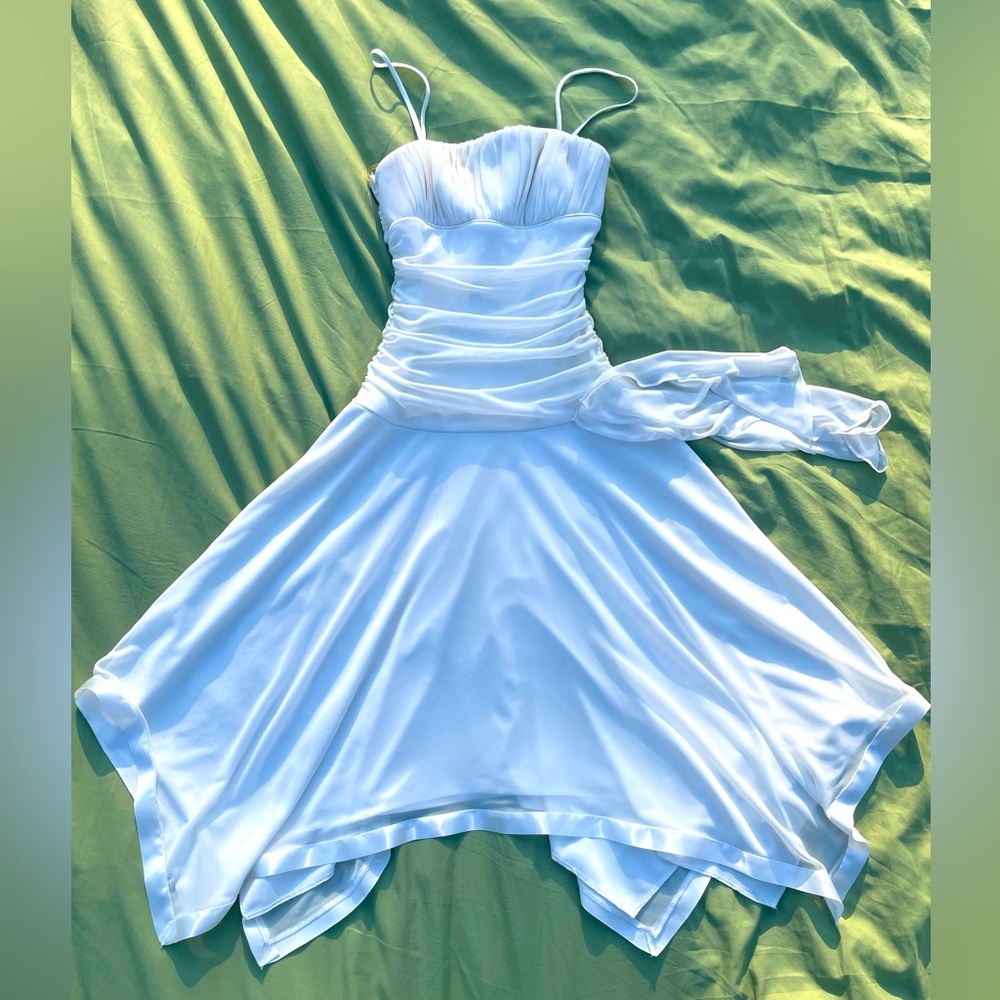 beautiful sheer midi dress with satin hem